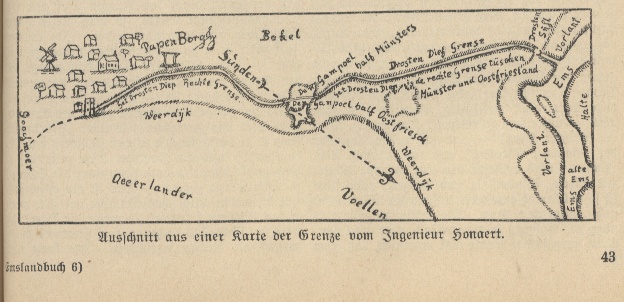 Ausschnitt aus einer Karte der Grenze vom Ingenieur Honaert.